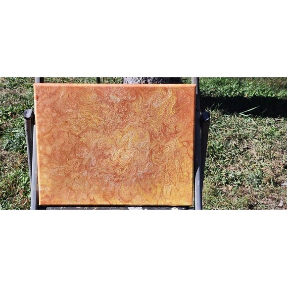 Golden Mirage Yellow & Orange Fluid Abstract – 14x11 Handmade Canvas Art - Picture 1 of 1